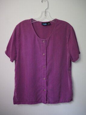 Kavu Fuxia Short Sleeve Button Up Blouse Size Large